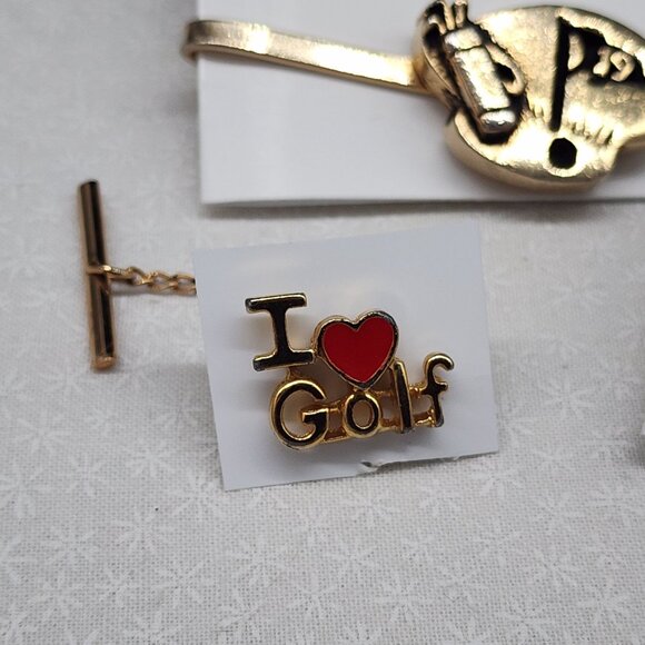 Vintage Swank Golf Themed Mens Accessories Set W/ Cufflinks Tie Bar & Lapel Pin - Picture 4 of 6